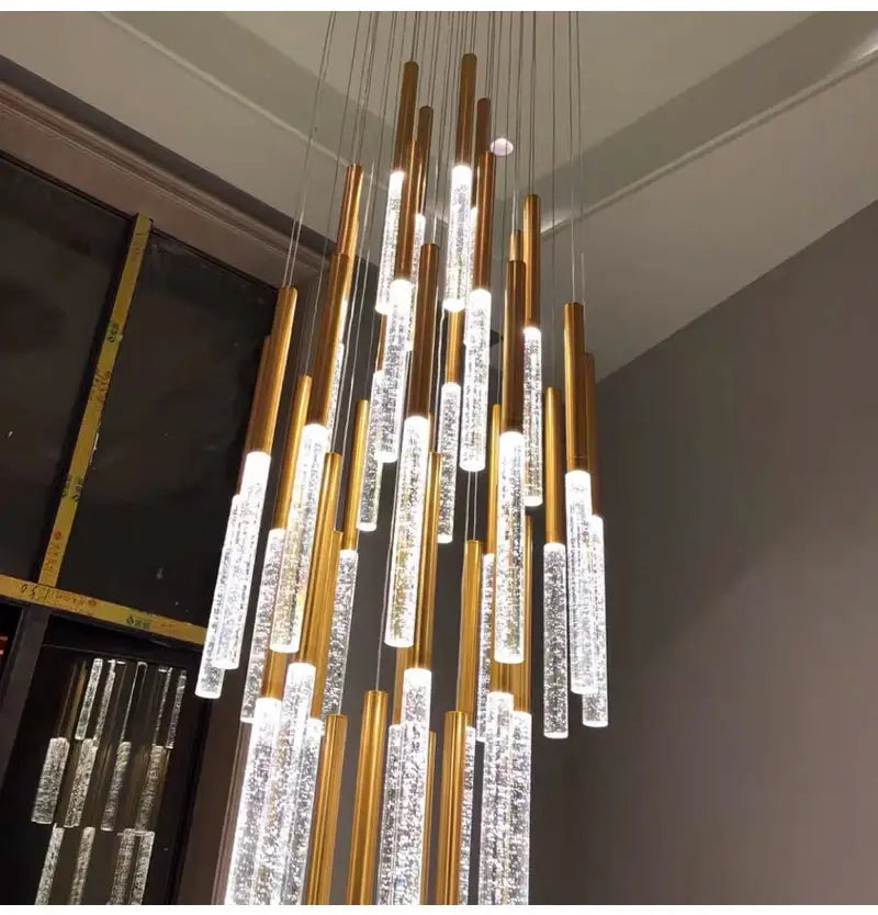 Luxury Long Hanging Spiral Chandelier for Staircase, Lobby, Hall