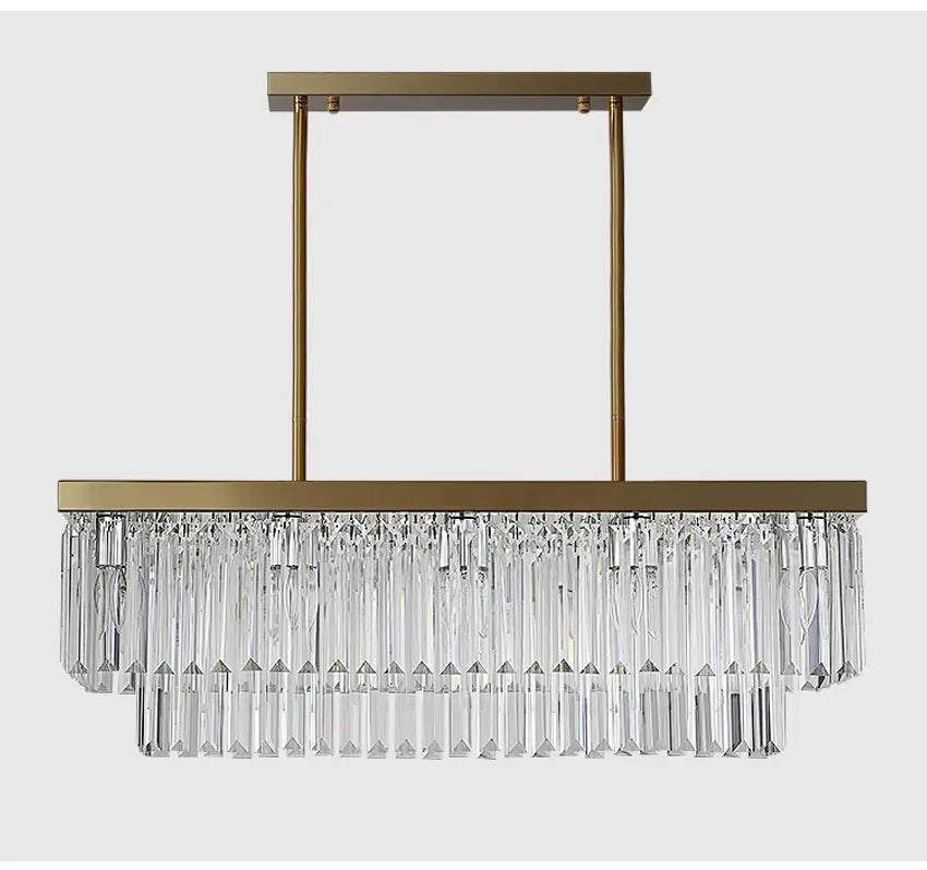 Modern Crystal Gold Rectangle Chandelier for Dining, Kitchen