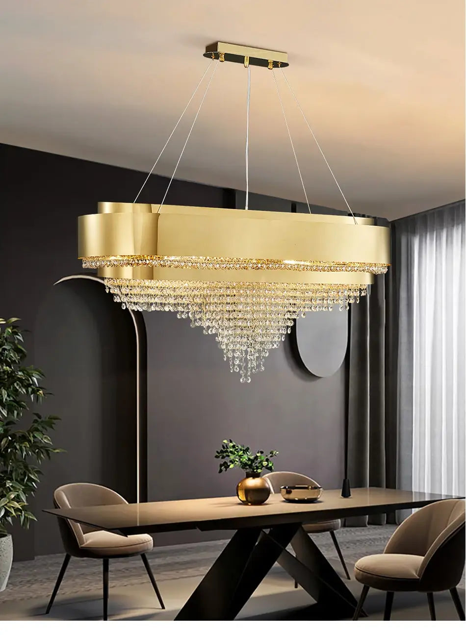 Luxury Gold Oval Crystal Chandelier for Dining, Kitchen island