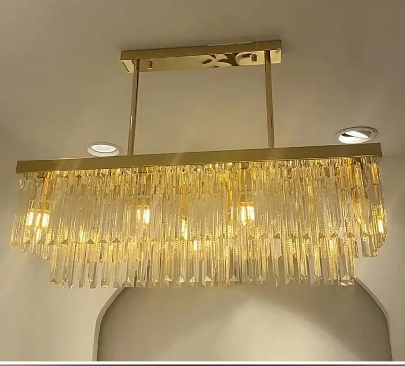 Modern Crystal Gold Rectangle Chandelier for Dining, Kitchen