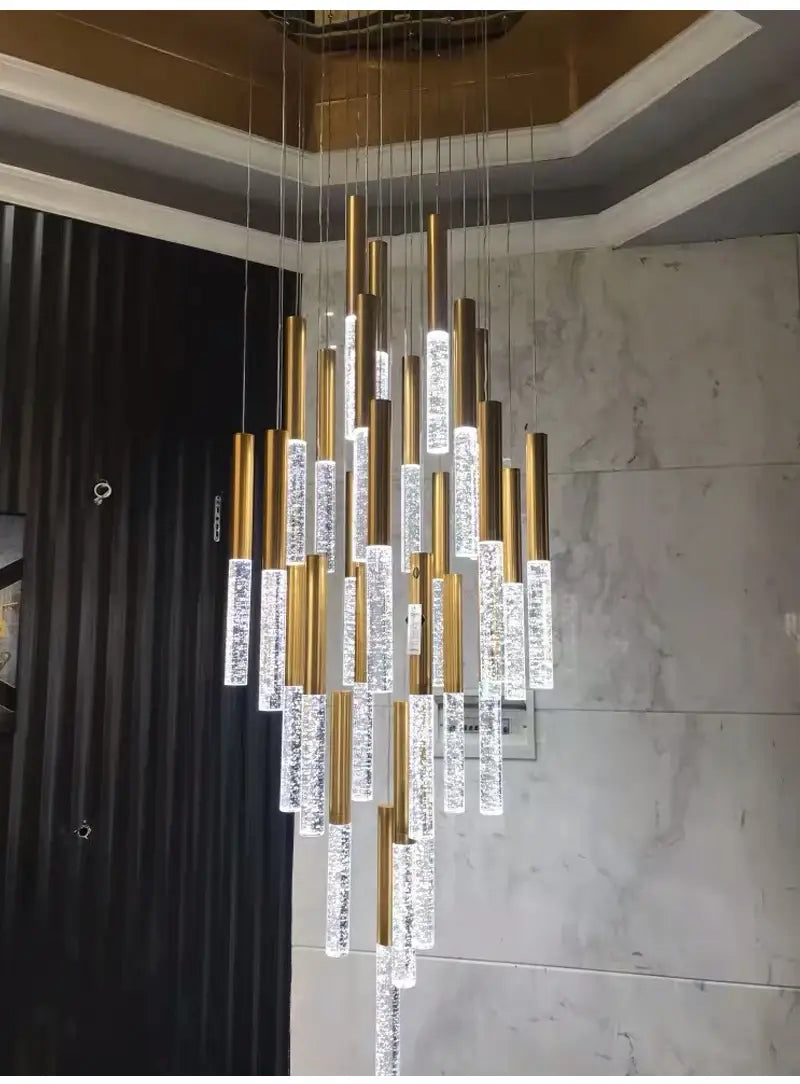 Luxury Long Hanging Spiral Chandelier for Staircase, Lobby, Hall