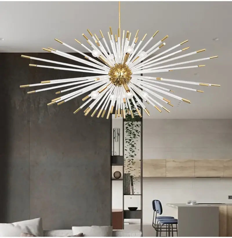 Luxuriöser Hängeleuchter aus goldenem Glasstab für Wohn- und Esszimmer