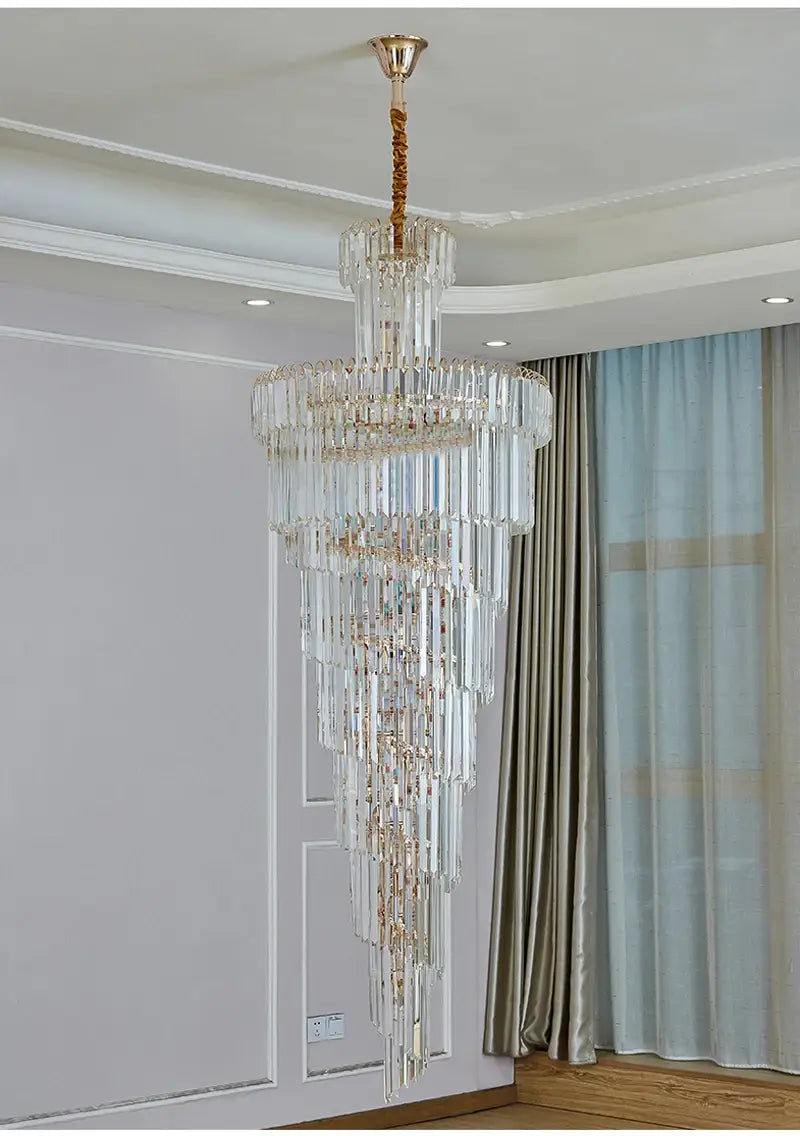 Luxury Large Gold Crystal Chandelier for Staircase, Loft