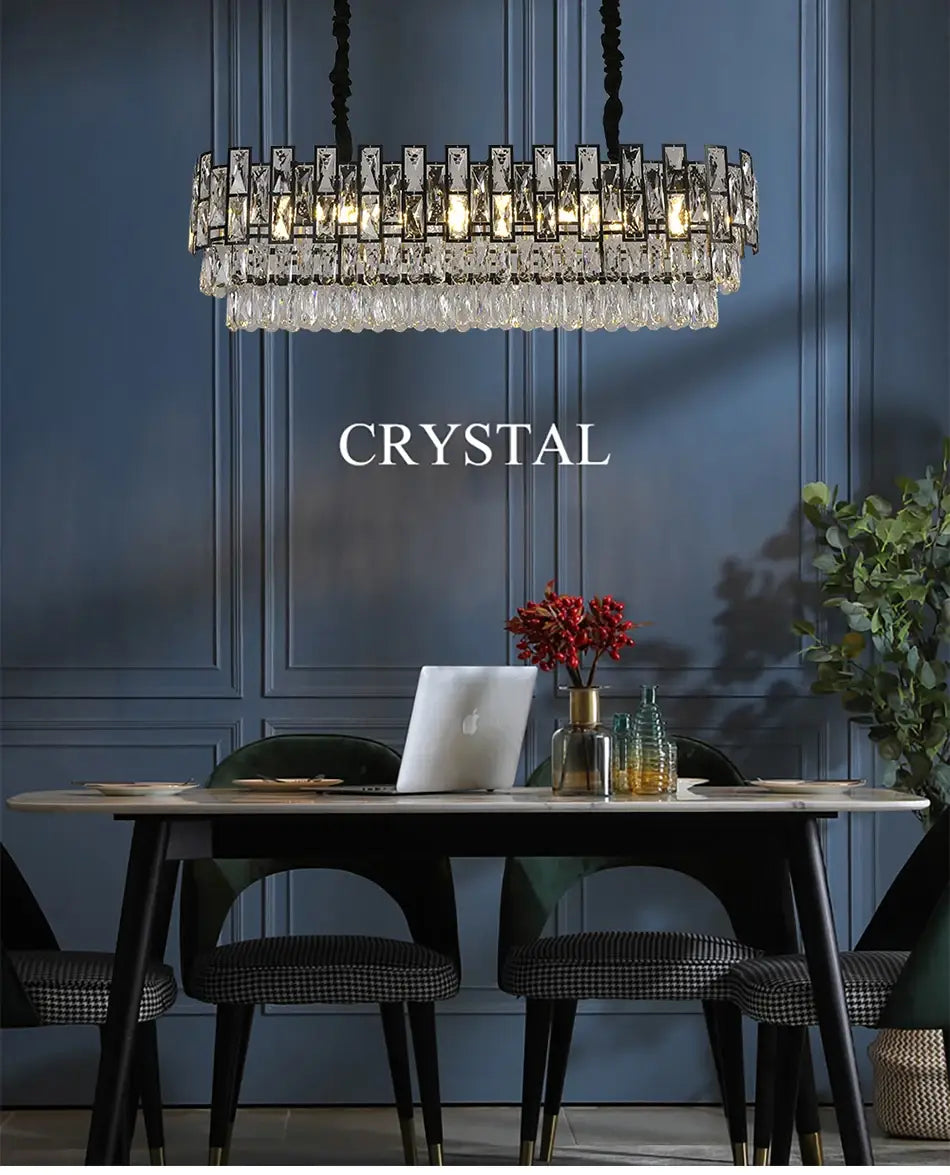 Luxury Hanging Rectangle Crystal Chandelier for Dining, Island