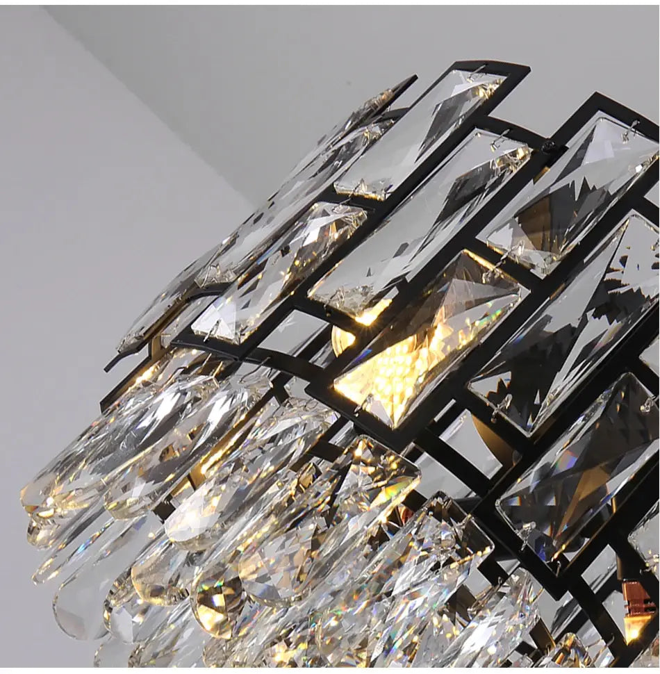 Modern Black Hanging Crystal Chandelier for Island, Dining, Bar