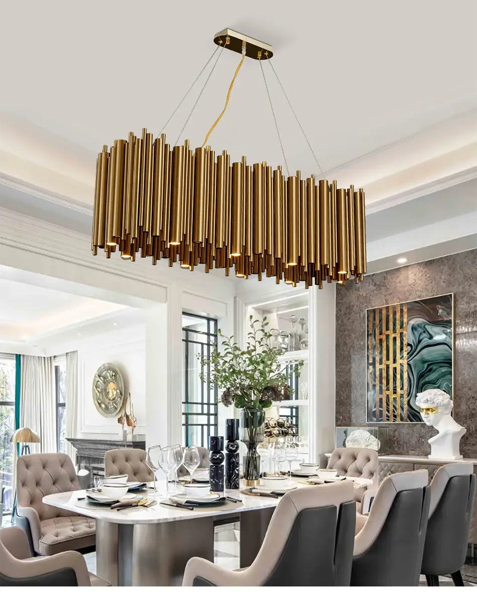 Brushed Stainless Steel Rectangle Chandelier for Dining, Kitchen