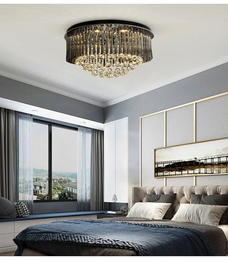 Luxury Black Ceiling Crystal Chandelier for Living, Bedroom