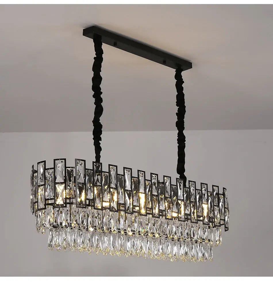 Luxury Hanging Rectangle Crystal Chandelier for Dining, Island