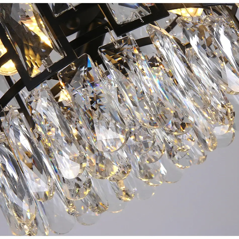 Modern Black Hanging Crystal Chandelier for Island, Dining, Bar