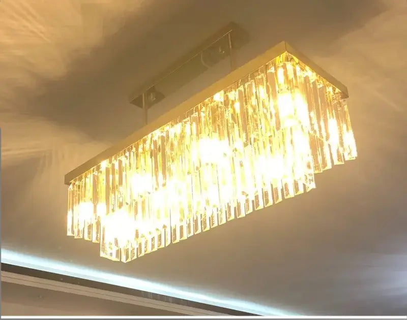 Modern Crystal Gold Rectangle Chandelier for Dining, Kitchen