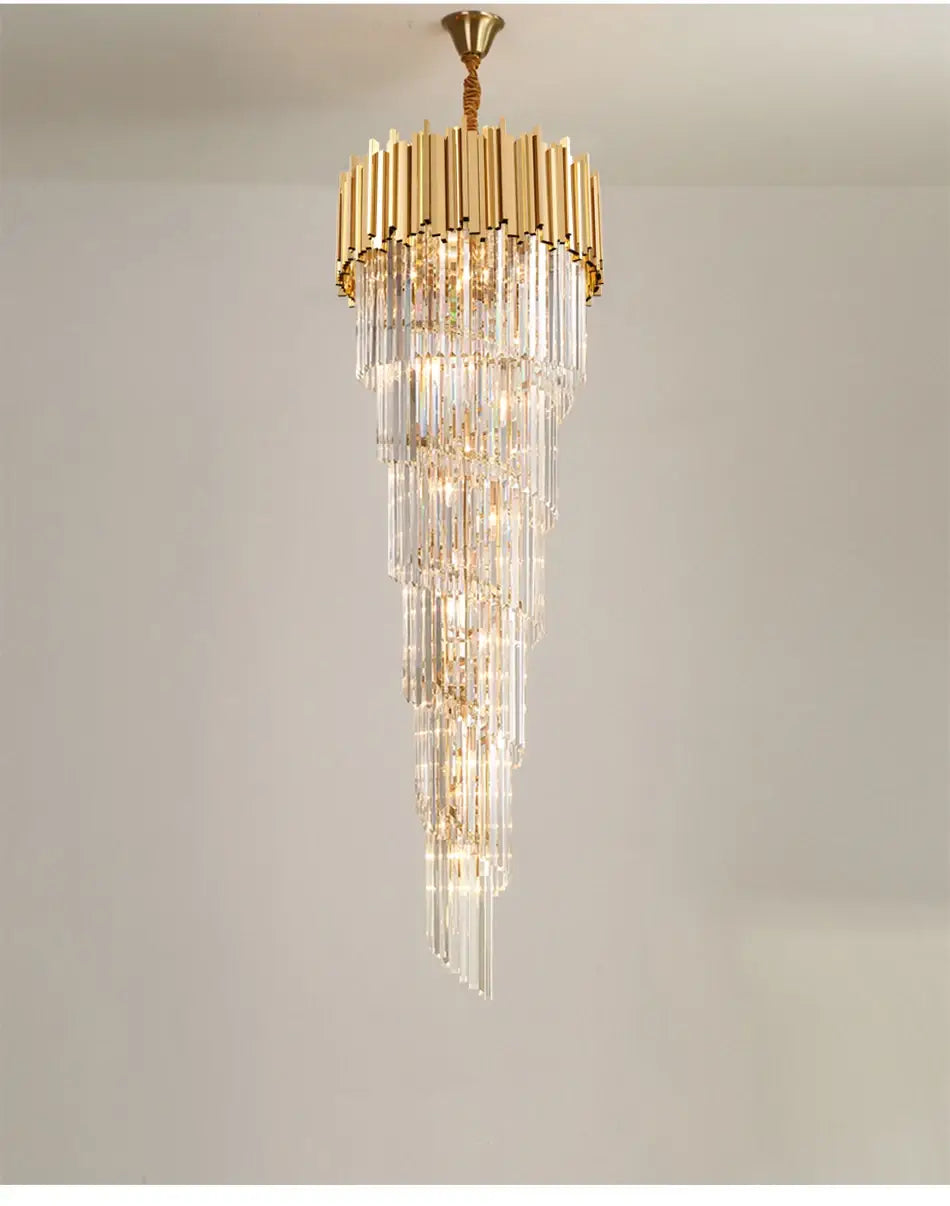 Luxury Gold Long Crystal Chandelier for Staircase, Living, Lobby