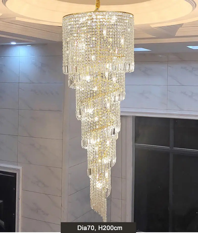 Luxury Long Spiral Chandelier for Staircase, Living, Hall