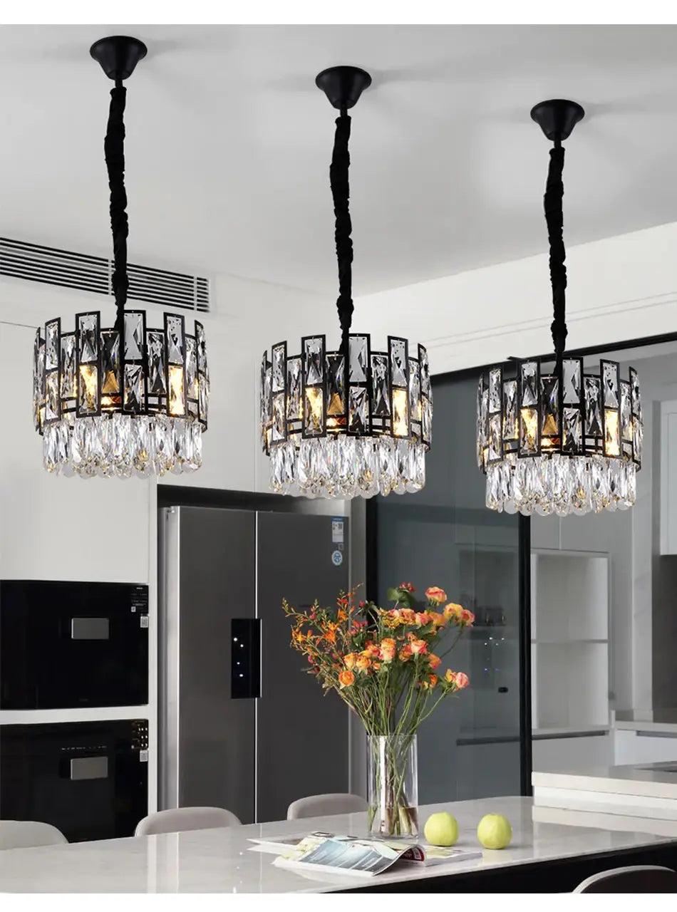 Modern Black Hanging Crystal Chandelier for Island, Dining, Bar