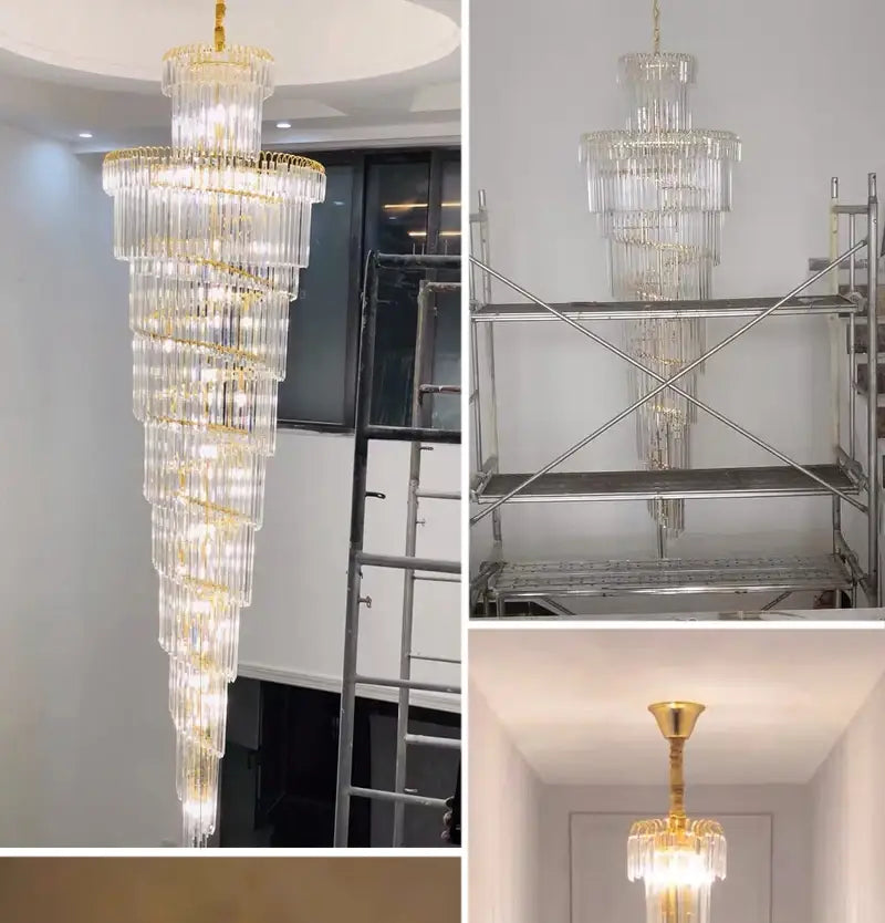 Luxury Large Gold Crystal Chandelier for Staircase, Loft