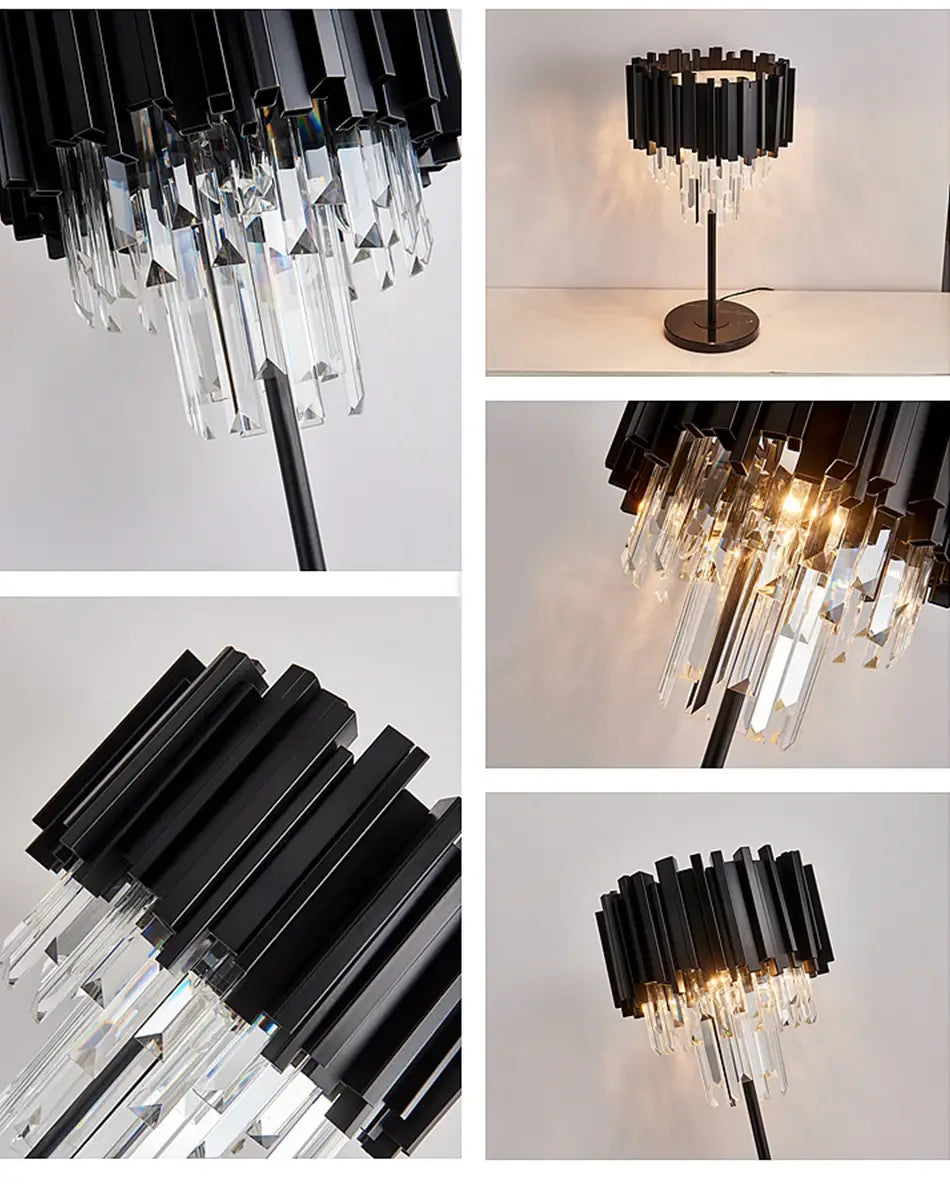 Black Luxury Crystal Table Lamp for Bedroom, Living, Study