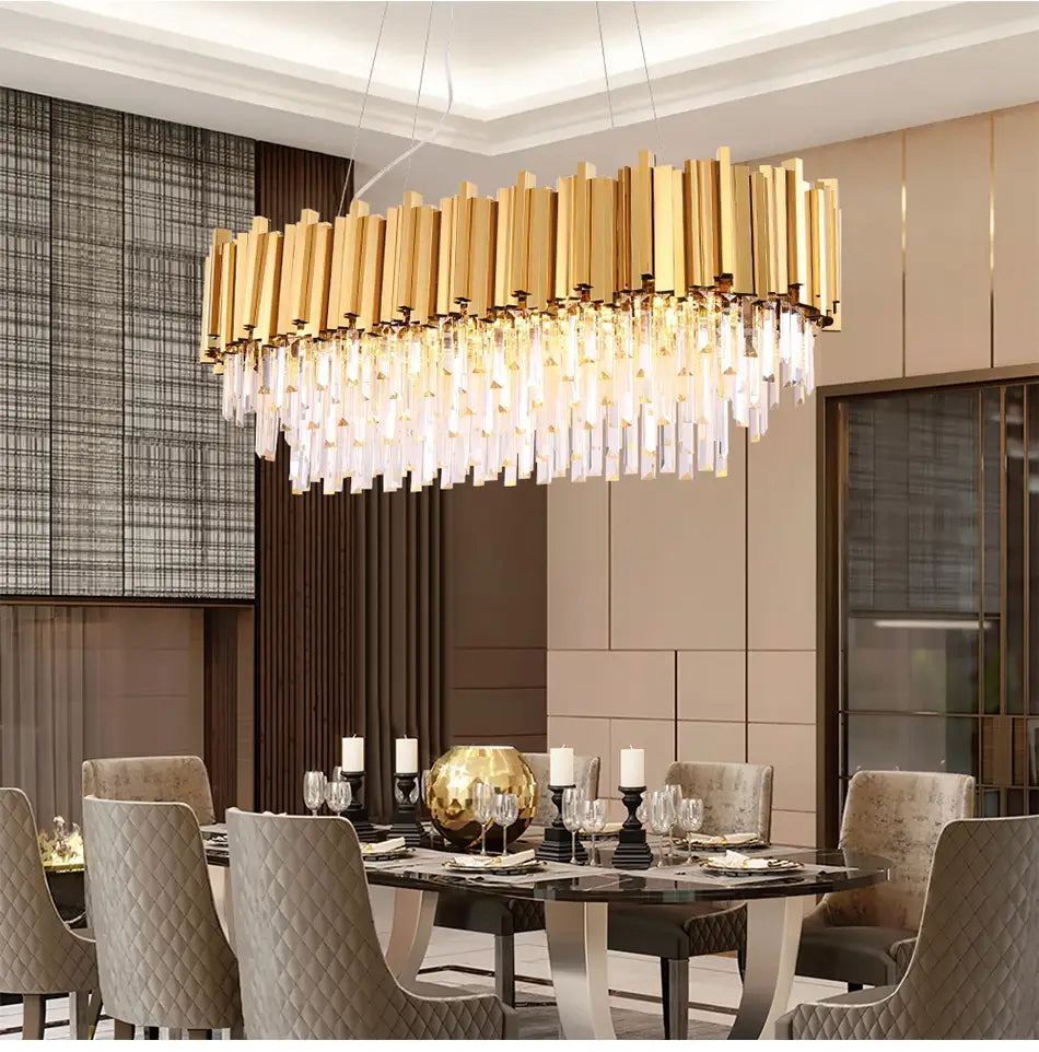 Luxury Hanging Rectangle Crystal Chandelier for Dining, Kitchen