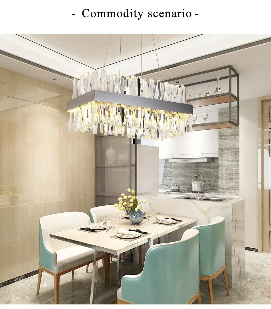 Luxury Modern Rectangle Crystal Chandelier for Dining, Kitchen