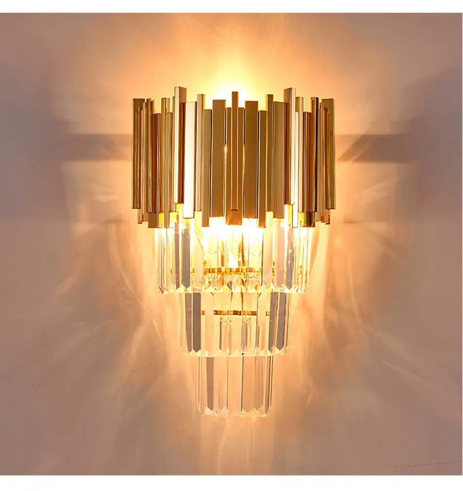 Luxury Gold Crystal Wall Sconce for Hallway, Bedroom, Bedside