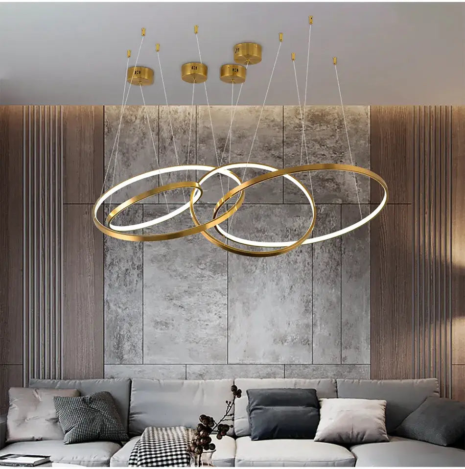 Luxuriöser goldener Hängering-Kronleuchter für Treppenhaus, Wohnzimmer, Flur