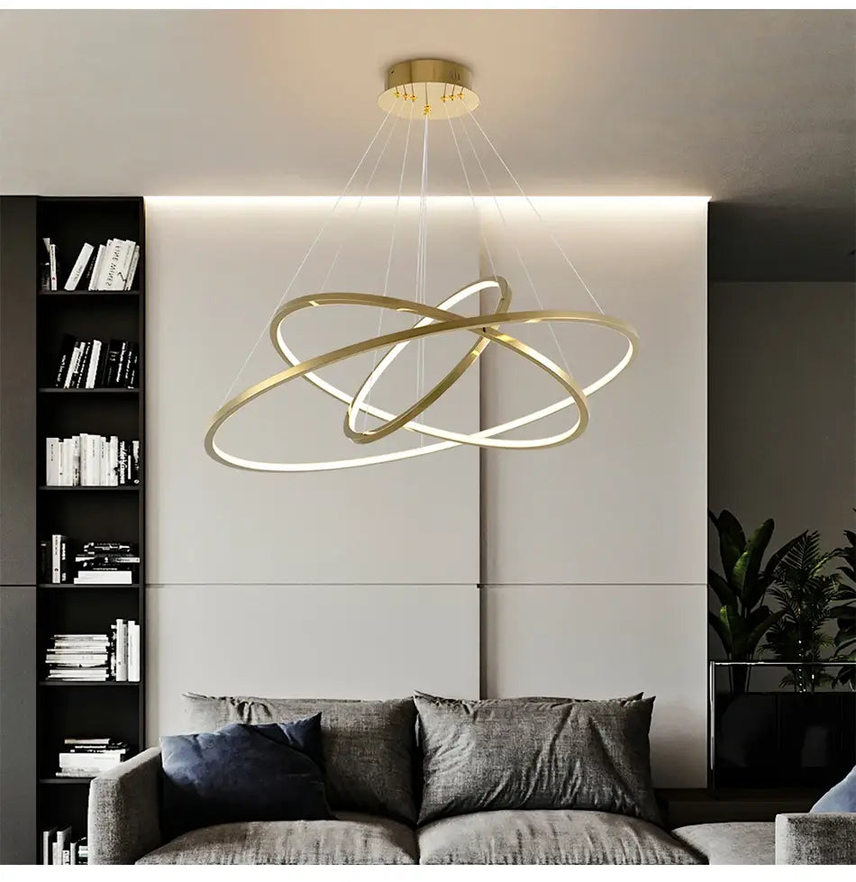 Luxury Gold Hanging Ring Chandelier for Staircase, Living, Hall