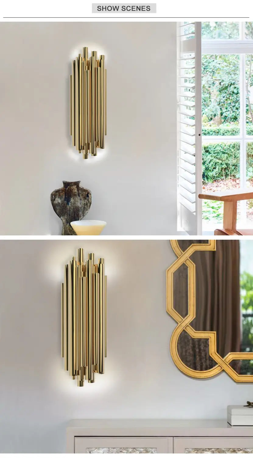 Modern Polished Steel Gold Wall Sconce for Beside, Living