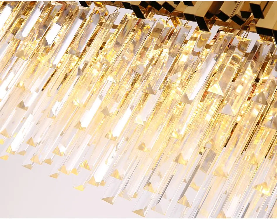 Luxuriöser hängender rechteckiger Kristall-Kronleuchter für Esszimmer und Küche