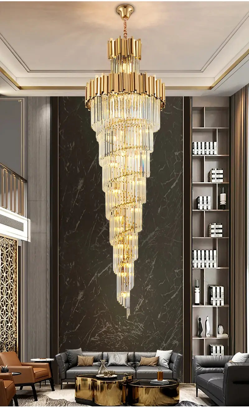 Luxury Long Hanging Crystal Chandelier for Staircase, Lobby, Dining