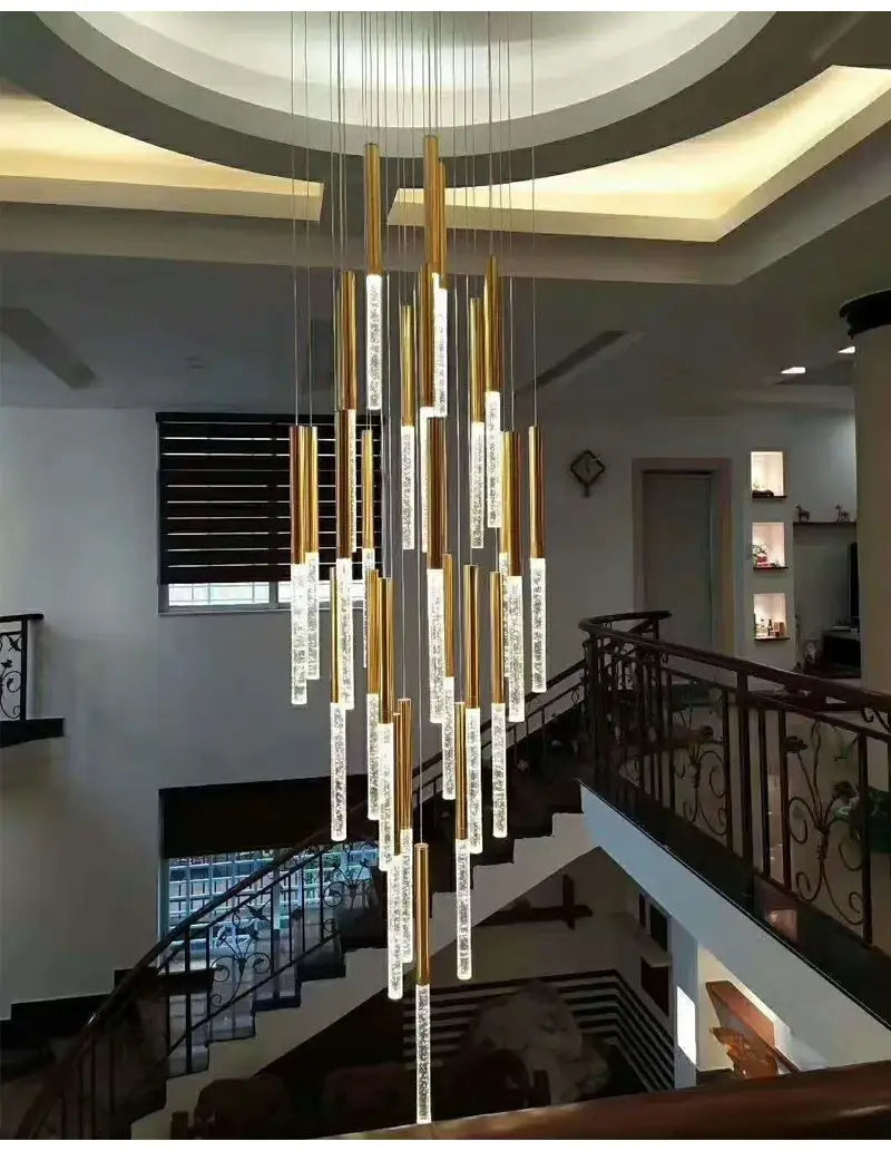 Luxury Long Hanging Spiral Chandelier for Staircase, Lobby, Hall