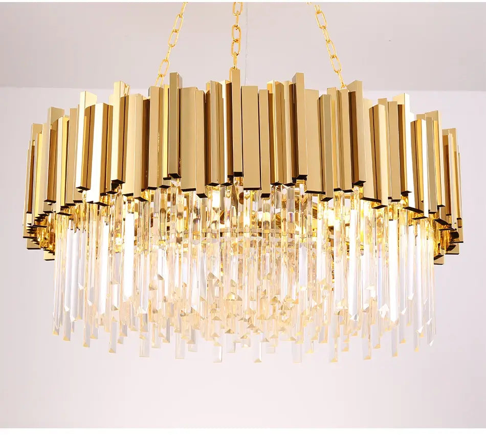 Luxury Gold Hanging Crystal Round Chandelier for Living, Dining