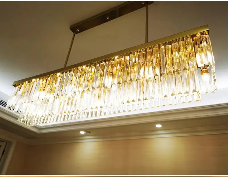 Modern Crystal Gold Rectangle Chandelier for Dining, Kitchen