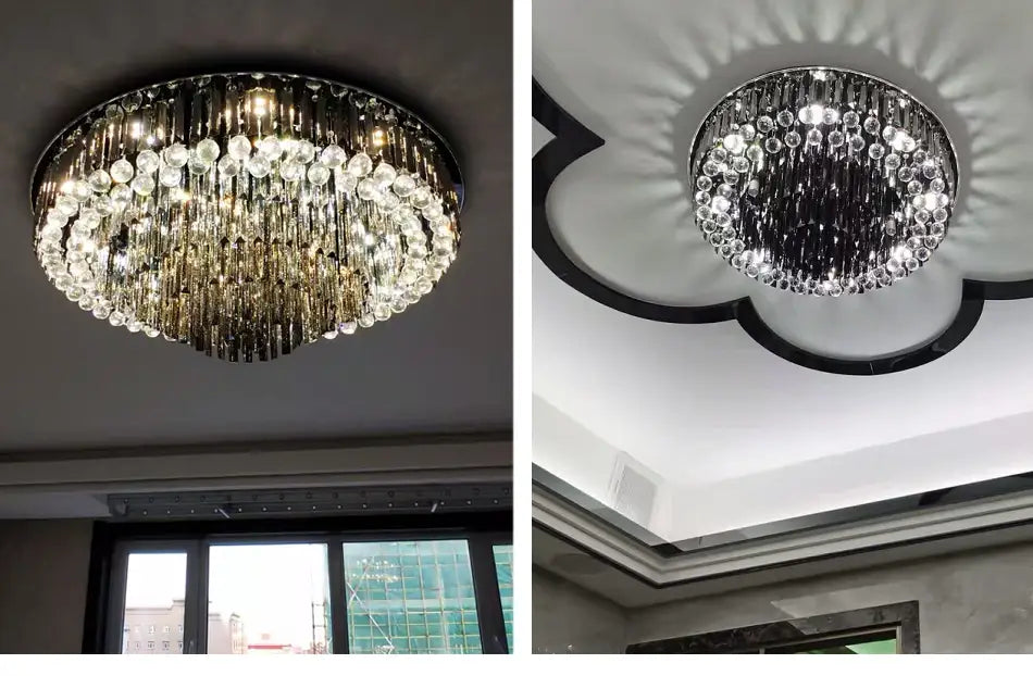 Luxury Black Round Ceiling Crystal Chandelier for Living, Bedroom