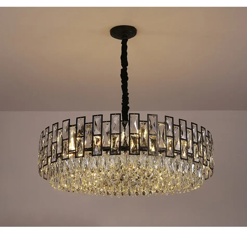 Luxury Black Round Crystal Chandelier for Living, Bedroom