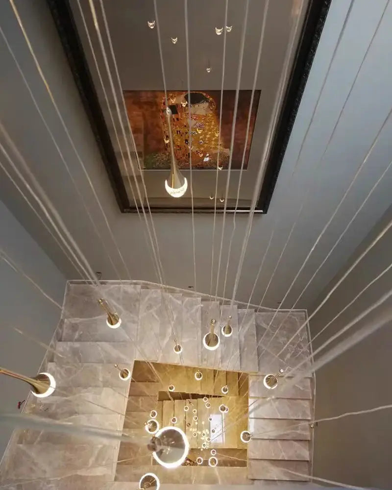 Luxuriöser Spiral-Kristall-Kronleuchter mit Wassertropfen für Treppenhaus, Flur