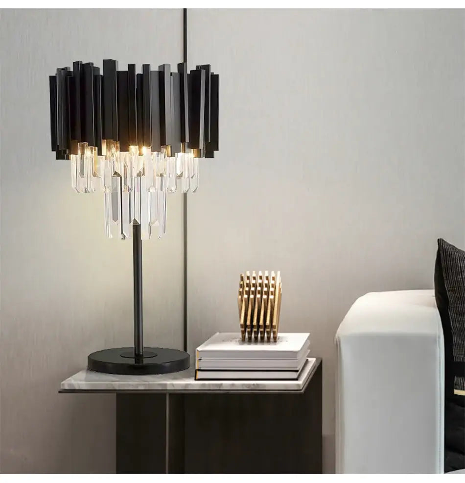Black Luxury Crystal Table Lamp for Bedroom, Living, Study