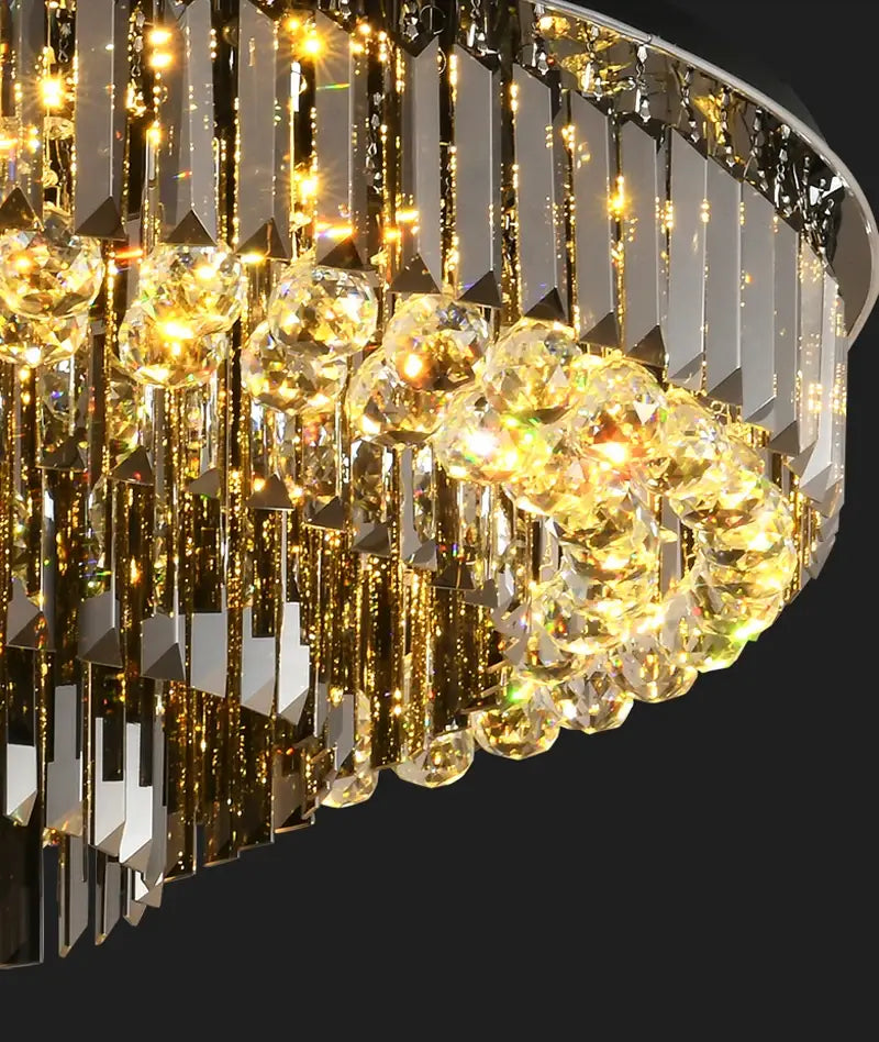 Luxury Black Round Ceiling Crystal Chandelier for Living, Bedroom