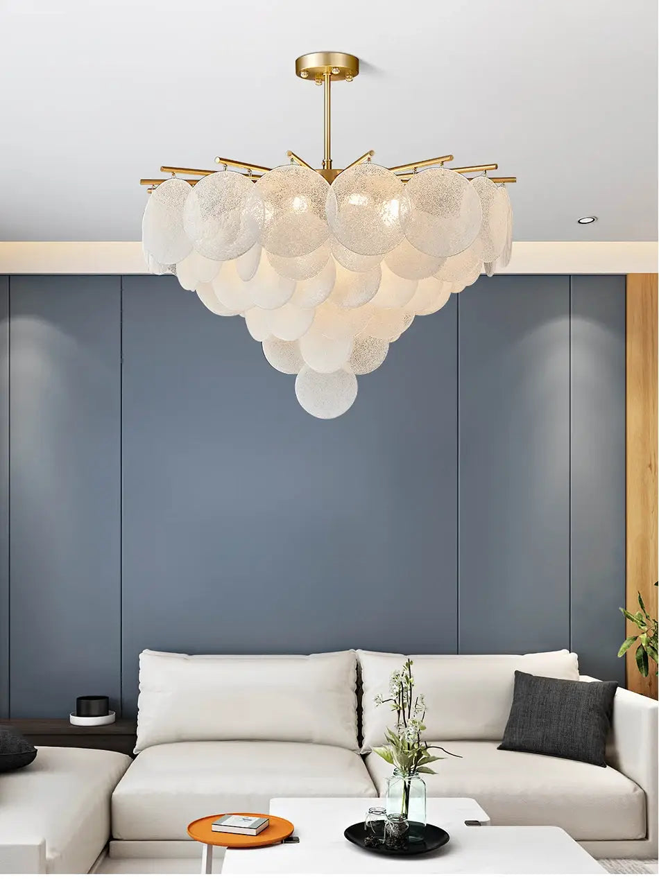 Luxury White Glass Chandelier For Living, Dining, Bedroom