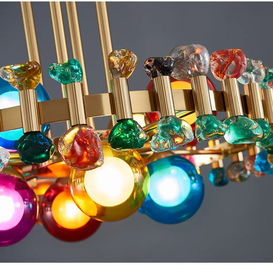 Modern Round Colorful Crystal Chandelier for Living, Bedroom