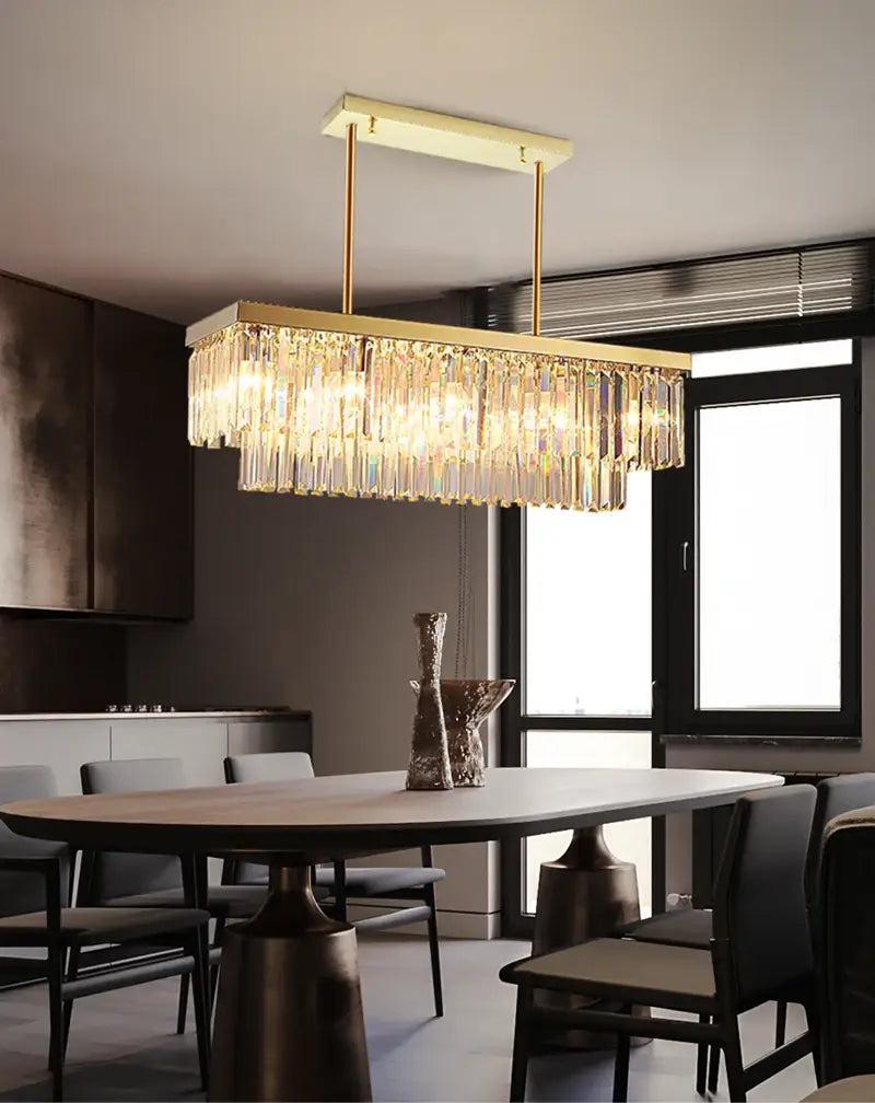 Modern Crystal Gold Rectangle Chandelier for Dining, Kitchen