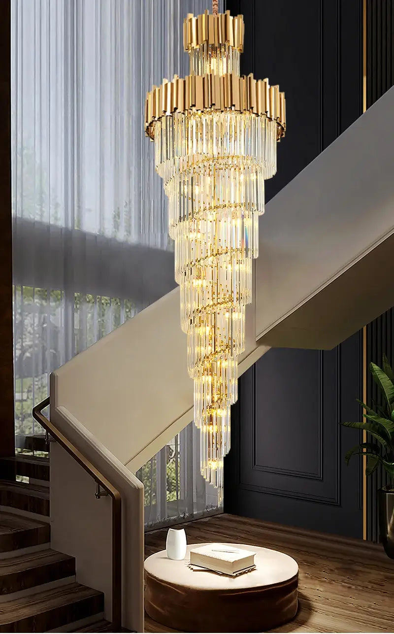 Luxury Long Hanging Crystal Chandelier for Staircase, Lobby, Dining