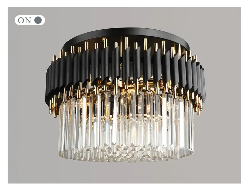 Luxury Black Crystal Round Ceiling Chandelier for Living, Bedroom
