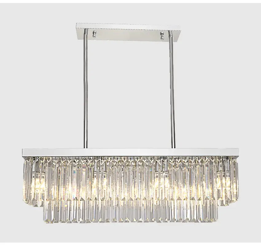 Modern Crystal Gold Rectangle Chandelier for Dining, Kitchen