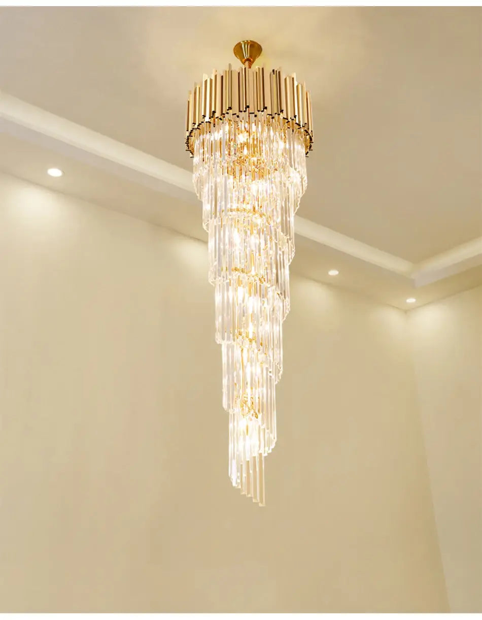 Luxury Gold Long Crystal Chandelier for Staircase, Living, Lobby