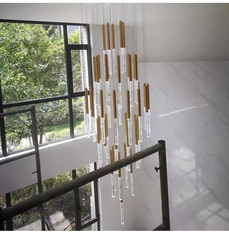 Luxury Long Hanging Spiral Chandelier for Staircase, Lobby, Hall