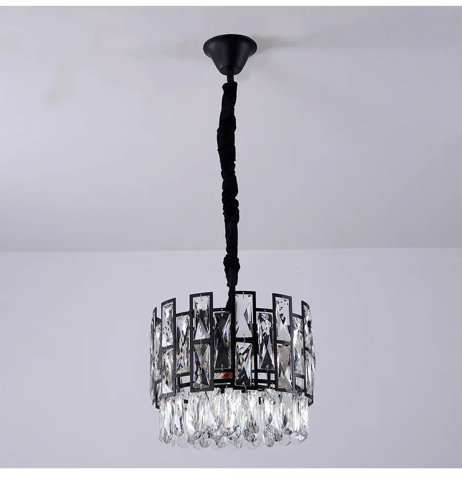 Modern Black Hanging Crystal Chandelier for Island, Dining, Bar