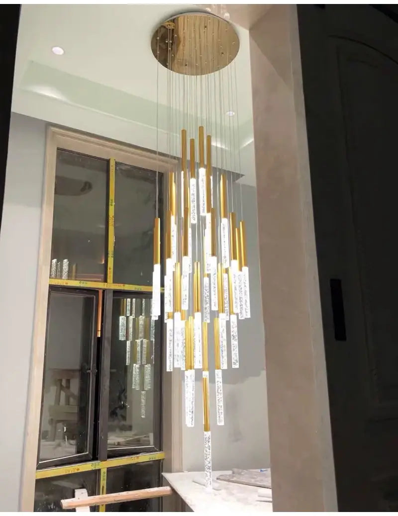 Luxury Long Hanging Spiral Chandelier for Staircase, Lobby, Hall