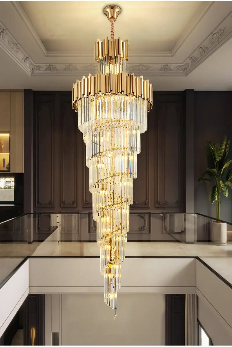 Luxury Long Hanging Crystal Chandelier for Staircase, Lobby, Dining