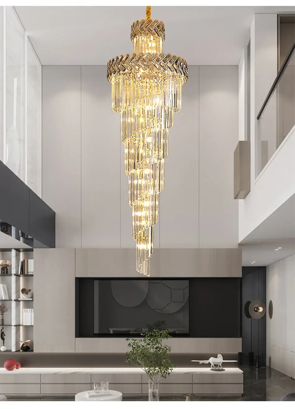 Luxury Long Spira Crystal Chandelier for Staircase, Hall, Living