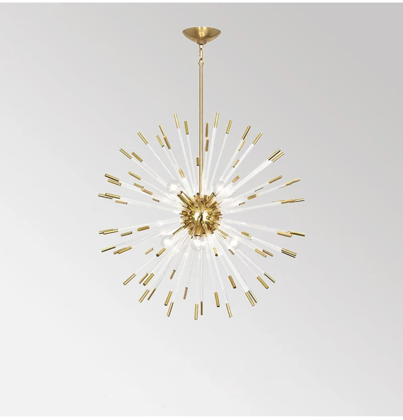 Luxury Gold Glass Rod Hanging Chandelier for Living, Dining