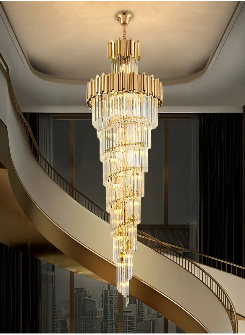 Luxury Long Hanging Crystal Chandelier for Staircase, Lobby, Dining