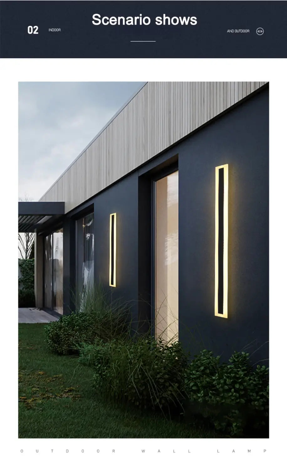 Modern Led Waterproof Outdoor Long Black Wall Sconce Light